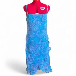 Y2K Fairycore Blue Purple & Green Paisley Dress